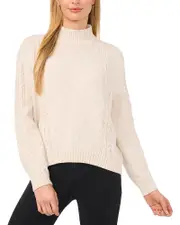 CeCe Mock Neck Cable Knit Sweater