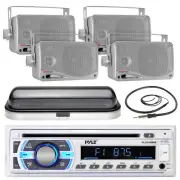 Silver Pyle 3.5" Box Speakers,Bluetooth Marine USB AUX Radio,Antenna,Radio Cover