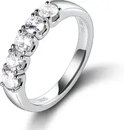 [Hitlinker] Moissanite Wedding Band for Women S925 Sterling Silver Moissanite Rings D color VVS1 Lab Created Diamond Rings Moissanite Half Eternity Band 5 Stone Wedding Anniversary Stackable Ring for Women Size 4-11