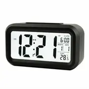 Digital Bedside LED Snooze Alarm Clock Time Temperature Day/Night Desktop Black