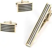 [VKEID] Men's Tie Clip Cufflinks Set Simple Men's Striped Gold Metal Tie Clip Cufflinks Set European And American Fashion Business Cufflinks Set