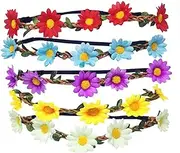 Haobase 5pcs Daisy Flower Headband Hair Band with Adjustable Elastic Band for Women Girls Hair Accessories