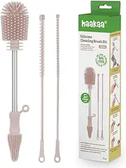 [haakaa] Silicone Cleaning Brush Kit – Household Cleaning Brushes for Bottles and Crevices – Food-Grade Silicone: Dishwasher Safe (Kit-Blush)