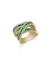 Bloomingdale's Fine Collection Emerald & Diamond Crossover Ring in 14K Yellow Gold