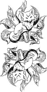 Temporary Tattoos,Nine-Tailed Fox HC-BB-822,Fox Tattoos,Resilience,Lasts 1-2 Weeks,Real Tattoo Look,Water-Resistant,18 x 11 cm
