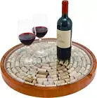 Wine Cork Collector Lazy Susan Turntable, Wooden and Glass Storage for 130 Corks