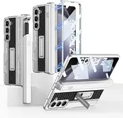 Sliding Pen Slot Shockproof Armor Case for Samsung Galaxy Z Fold 5 Fold5 Magnetic Hinge Case Stand for Z Fold5 Kickstand Case,Silver,for Samsung Z Fold5