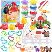 [PLAY] Farm Animals Modelling Clay Set for Children - Modelling Clay Accessories from 3 Years, Farm Animals Children's Clay with Kneading Tool 6 Cans of Modelling Clay, Gift Girls 4 5 6 7 8 9 10 Years