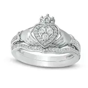 0.25 CT. T.W. Composite Natural Diamond Claddagh Bridal Engagement Ring Set in Solid 10K White Gold