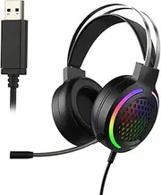 USB Gaming Headset 7.1 Stereo Channel Over Ear Headphones E-Sports Earphone with Microphone Adjustable Headband for Desktop PC