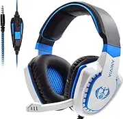 Gaming Headset for PC PS4 Xbox One Tablet Mac Smart Phone Gaming Headphone with Noise Canceling Mic,Bass Surround,Soft Memory Earmuffs White AH18