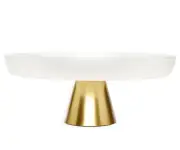 CLASSIC TOUCH WHITE GLASS GOLD PEDESTAL PLATTER CAKE STAND 13.5" x 4.5" NEW NIB