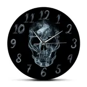 Smoke Smoking Kills on Skull Face Wall Clock Black Skeleton Fire Personality