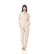 Ladies Gingerlilly Tan Stripe PJS Long Sleeve Pyjamas Set Axelle