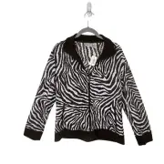 Chico's Zebra Print Jacket Top Women Brown Lightweight Burnout Full Zip Size 8 M