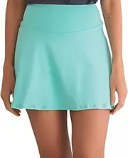 [Dona Jo] High Rise Women's Tennis Skirt w/Shorts - Tummy Control Athletic Skirt w/Deep Pockets - UVB Protection -Azul Mar