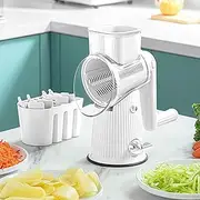 5 in 1Rrotary Cheese Grater Hand Crank Food Shredder Vegetable Slicer with Handle for Kitchen (White)