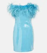 [Rebecca Vallance] Rebecca Vallance Nicolette feather-trimmed sequined minidress UK 4 blue