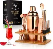 Cocktail Shaker Making Set 16pcs Bartender Kit with Eco Bamboo Stand Stainless