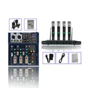 4-Channel Audio DJ Mixer Mini Stereo Stage Mixing 4CH Wireless Microphone System