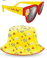 [Cocomelon] Children's Sunglasses & Beanie Hat Summer Set 100% UV Protection, Yellow, One Size