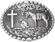 [OYSTERBOY] Oyster-Buckle Christian Cowboy Praying to the Cross with Horse Belt Buckle