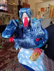 Folkmanis Blue Three Headed Dragon 11" Puppet Monster Fantasy Medieval Toy Plush