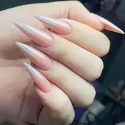 NICENEEDED 24PCS Long Stiletto Press on Nails, Laser Nude False Nails Almond Glossy Artificial Nails for Women