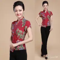 在飛比找蝦皮購物優惠-漢服唐裝女夏裝短袖上衣改良旗袍時尚媽媽裝女士唐裝禮服秋裝新款