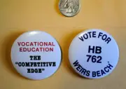 2 pin back buttons Weirs Beach NH and Education