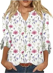 [3/4 length sleeve womens blouses plus size] 3/4 Sleeve Tops for Women Casual,Plus Size top Shirts for Women Casual Summer Womens Shirts Womens Tunics Womens Tshirts Cotton Loose fit Tops for Women Casual Summer Shirts Women