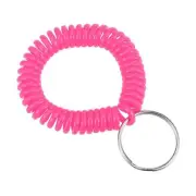 6Pcs Spiral Keychain, Plastic Wrist Coil Keyring Wristband Key Holder, Rose Red