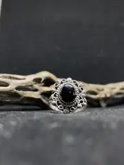 Handmade Native American Navajo black onyx Oval Sterling Silver Ring Size 9.25
