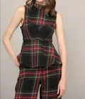 Fate tartan plaid sleeveless peplum top in Black Multi - size S