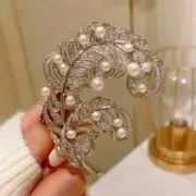 3.00Ct Round Natural White Pearl Feather Brooch Pin 14K White Gold Plated
