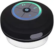 AIMALL Portable LED Waterproof Wireless Bluetooth Speaker for Shower Bathroom Subwoofer, IPX4, Black, 3.46 Inch Diameter