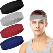 [PEASUG] 4 Pack Headbands for Men, Sweat Bands Headbands Men & Women, Cotton Terry Sweat Bands for Tennis, Basketball, Running, Gym, Working Out