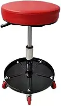 Workshop Swivel Stool Heavy Duty Rolling Pneumatic Creeper Garage/Shop Seat: Padded Adjustable Mechanic Stool with Tool Tray Storage, Red