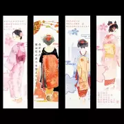 Pack of 30 paper bookmarks of Japanese Geishas, Maneki Neko, Sake good luck 0099