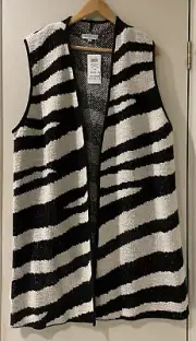 NONI B KNIT LONGLINE ZEBRA PRINT CARDI BLACK/ STONE Size XL (16-18) *NWTS*