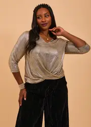 [Taking Shape] Taking Shape Gold Foil Twist Top Size 16 in Gold - Plus Size Women's Clothing Gold
