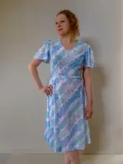 Vintage 70s unused 14 L blue floral floaty midi dress ‘Debra Lee’ NWT