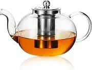GURUDAR 50OZ/1500ML Glass Teapot with Stainless Steel Removable Infuser & Lid, Stovetop & Microwave Safe Clear Borosilicate Glass Tea Maker Water Kettle for Loose Leaf Blooming Tea