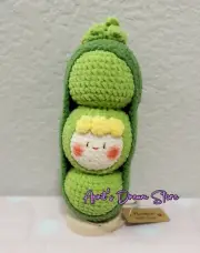 Handmade Crochet Toy Crochet Peas in Pod with Display Holder