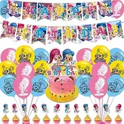 Shimmer and Shine Party Decorations,Girl Birthday Party Supplies Includes Banner- Cake Topper - 12 Cupcake Toppers - 18 Balloons