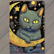 FLATCARD Cat Kitty Abstract Psychedelic Stars, Moon, and Universe