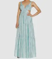 $330 Aidan by Aidan Mattox Women's Blue Organza Tiered Cutout Maxi Dress Size 8