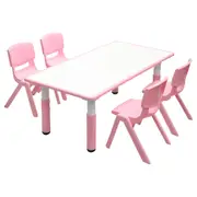 120x60cm Kids Pink Height-adjustable Whiteboard Drawing Table & 4 Pink Chairs Set