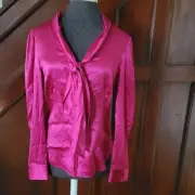 White House Black Market Womens Fuchsia Silk Blouse With Tie Neck Size 2 NWT