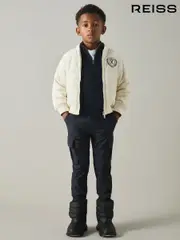 Reiss Off White/Grey Ture 9-13 yrs Embroidered Quilted Needlecord Jacket (E50700) | $140